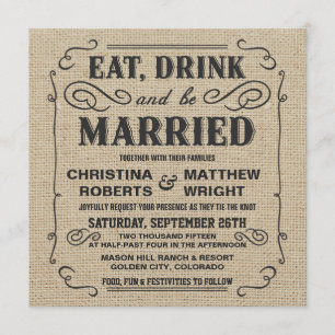 Eat Drink en zijn getrouwd Rustic Burlap Wedding Kaart