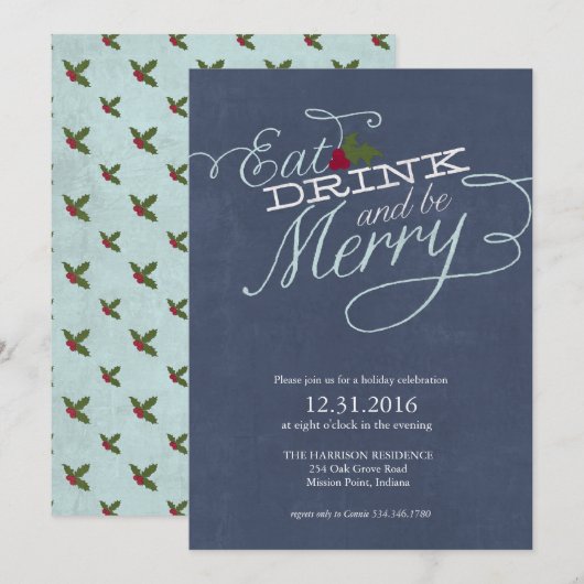Eat, Drink en zijn Merry Holiday Party Uitnodiging (Voorkant / Achterkant)