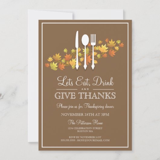 Eat Drink & geef Bedankt Thanksgiving Dinner Party Kaart (Voorkant)