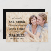 Eat Drink Gehuwd Rustic Land Weddenschap Kaart (Voorkant / Achterkant)