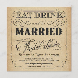 Eat Drink: gehuwde Bridal Shower-uitnodigingen Kaart