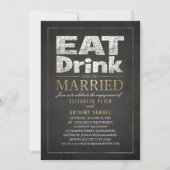 Eat Drink Gold Effect Funny Engagement Party Kaart (Voorkant)