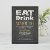 Eat Drink Gold Effect Funny Engagement Party Kaart (Staand voorkant)