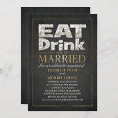 Eat Drink Gold Effect Funny Engagement Party Kaart (Voorkant / Achterkant)