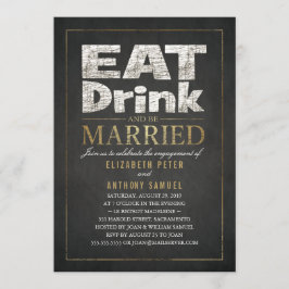 Eat Drink Gold Effect Funny Engagement Party Kaart