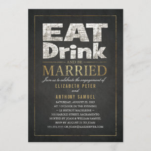Eat Drink Gold Effect Funny Engagement Party Kaart