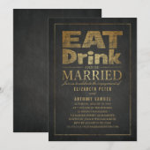 Eat Drink Gold Effect Funny Engagement Party Kaart (Voorkant / Achterkant)