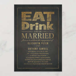 Eat Drink Gold Effect Funny Engagement Party Kaart