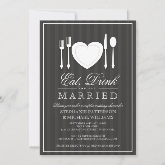 Eat Drink & haal gehuwde paren Shower Invitation Kaart (Voorkant)