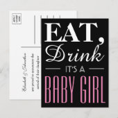 Eat, Drink Het is een babymeisje, Baby Aankondigingskaart (Voorkant / Achterkant)