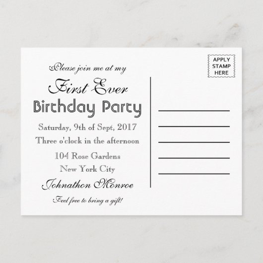 Eat, Drink Het is mijn eerste uitnodiging van de D (Achterkant)