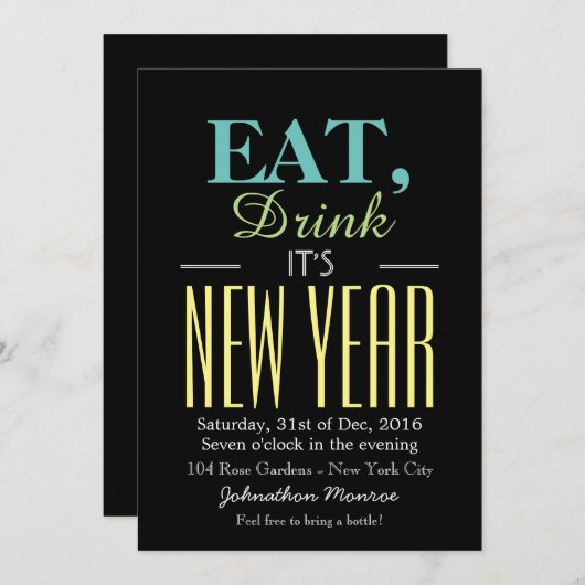 Eat, Drink Het is nieuwjaar Kaart (Voorkant / Achterkant)