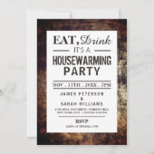 Eat, Drink Housewarming Party Dirt Brown Invite Kaart (Voorkant)