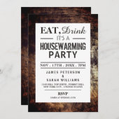Eat, Drink Housewarming Party Dirt Brown Invite Kaart (Voorkant / Achterkant)