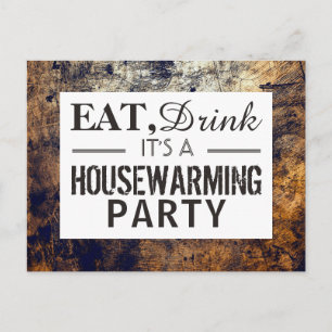 Eat, Drink Housewarming Party Dirt Brown Invite Uitnodiging Briefkaart