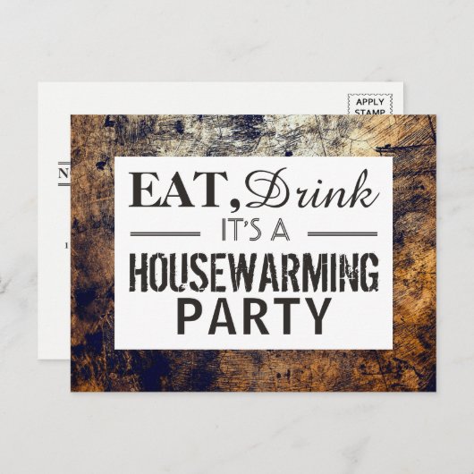 Eat, Drink Housewarming Party Dirt Brown Invite Uitnodiging Briefkaart (Voorkant / Achterkant)