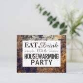Eat, Drink Housewarming Party Dirt Brown Invite Uitnodiging Briefkaart (Staand voorkant)