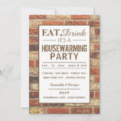 Eat, Drink Housewarming Party Rustic Brick Invite Kaart (Voorkant)