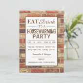 Eat, Drink Housewarming Party Rustic Brick Invite Kaart (Staand voorkant)