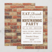 Eat, Drink Housewarming Party Rustic Brick Invite Kaart (Voorkant / Achterkant)