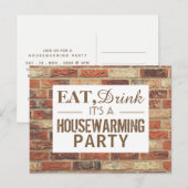 Eat, Drink Housewarming Party Rustic Brick Invite Uitnodiging Briefkaart (Voorkant / Achterkant)