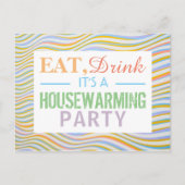 Eat, Drink Housewarming Party Wavy Lines Invite Uitnodiging Briefkaart (Voorkant)