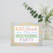 Eat, Drink Housewarming Party Wavy Lines Invite Uitnodiging Briefkaart (Staand voorkant)
