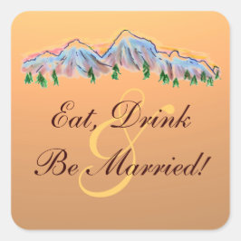 Eat Drink: huwelijksetiketten met een bergthema Vierkante Sticker