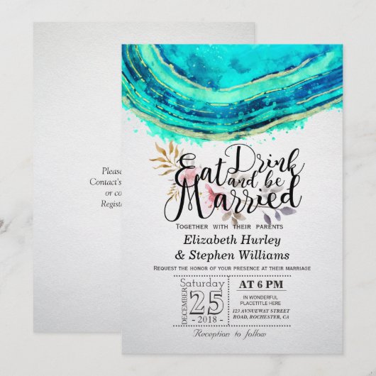 EAT-Drink: huwelijksweddenschap Blauwgroen goudget Kaart (Voorkant / Achterkant)