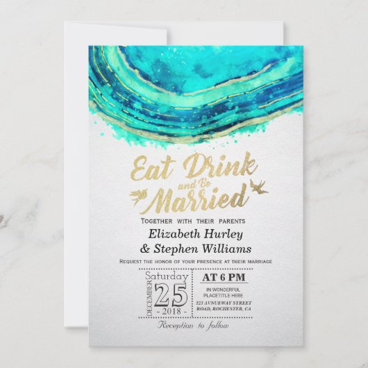 EAT-Drink: huwelijksweddenschap Blauwgroen goudget Kaart (Voorkant)