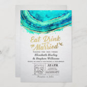 EAT-Drink: huwelijksweddenschap Blauwgroen goudget Kaart (Voorkant / Achterkant)