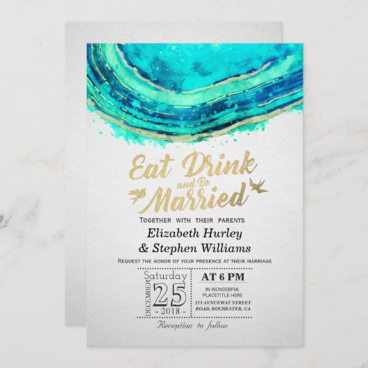 EAT-Drink: huwelijksweddenschap Blauwgroen goudget Kaart (Voorkant / Achterkant)