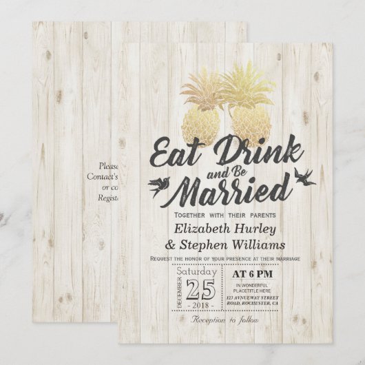 EAT-Drink: huwelijksweddenschap met gouden ananana Kaart (Voorkant / Achterkant)