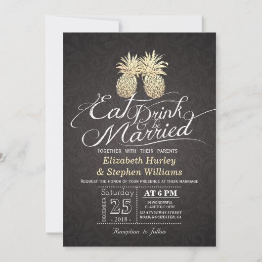 EAT-Drink: huwelijksweddenschap met gouden ananana Kaart (Voorkant)