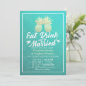 EAT-Drink: huwelijksweddenschap met gouden ananana Kaart (Staand voorkant)