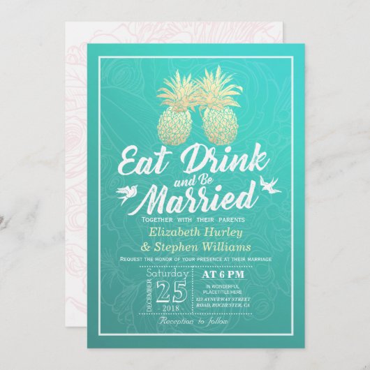 EAT-Drink: huwelijksweddenschap met gouden ananana Kaart (Voorkant / Achterkant)