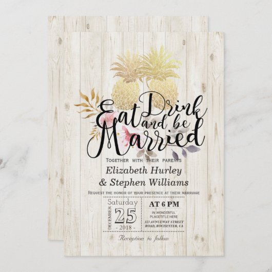 EAT-Drink: huwelijksweddenschap met gouden ananana Kaart (Voorkant / Achterkant)