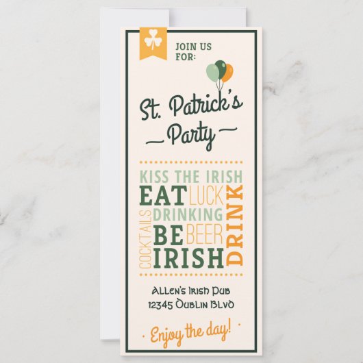 Eat Drink: Ierse St. Patrick's Day Invitation Kaart (Voorkant)