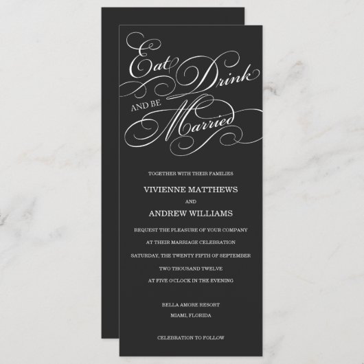 EAT, DRINK IN MIDNIGHT BLACK | AFBEELDINGSINVITAT KAART (Voorkant / Achterkant)