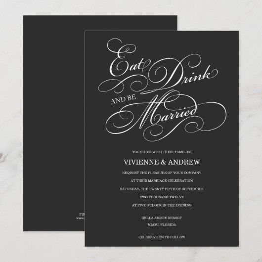 EAT, DRINK IN MIDNIGHT BLACK  | AFBEELDINGSINVITAT KAART (Voorkant / Achterkant)