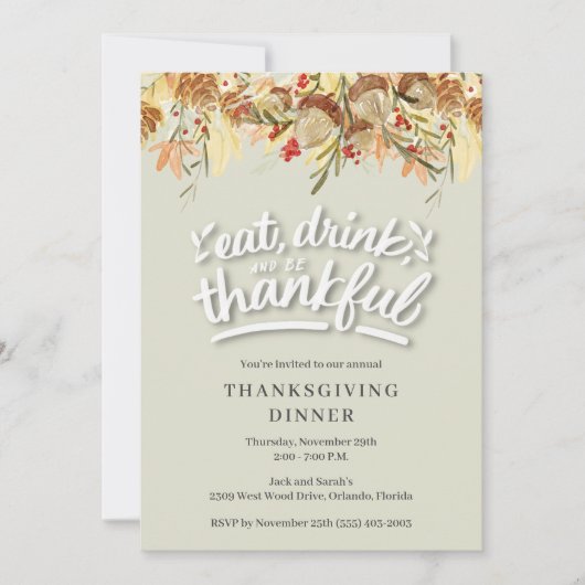 Eat Drink is dankbare Thanksgiving Kaart (Voorkant)