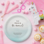 Eat Drink is een gehuwde mosterdblauwe bruiloft Papieren Bordje (Feest)