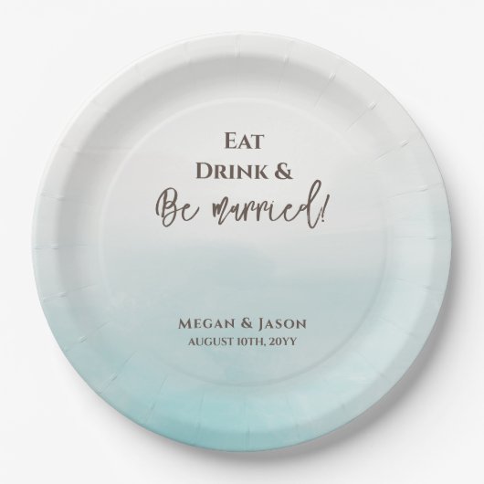 Eat Drink is een gehuwde mosterdblauwe bruiloft Papieren Bordje (Voorkant)