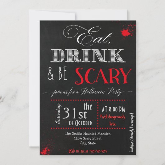 Eat drink is eng Red Halloween Invitation Kaart (Voorkant)