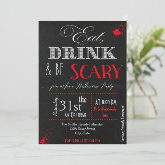 Eat drink is eng Red Halloween Invitation Kaart (Staand voorkant)