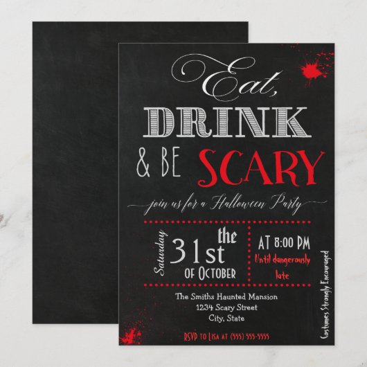 Eat drink is eng Red Halloween Invitation Kaart (Voorkant / Achterkant)