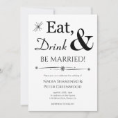 Eat Drink is gehuwd met Black White Retro Wedding Kaart (Voorkant)