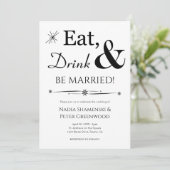 Eat Drink is gehuwd met Black White Retro Wedding Kaart (Staand voorkant)