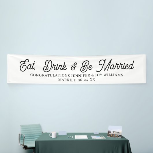 Eat Drink is gehuwd met modern zwart Script Weduws Spandoek (Beurs)