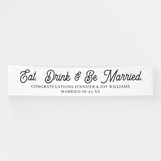Eat Drink is gehuwd met modern zwart Script Weduws Spandoek (Horizontaal)